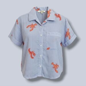 Lightweight Boxy Button Down Lobster Print Top